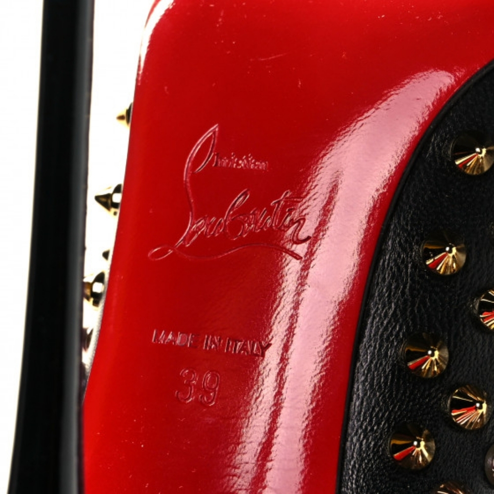 Christian Louboutin Kid Patent Follies Spikes 120 Pumps 39 Black and Gold Heels - Picture 6 of 6